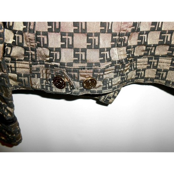 Vintage ST. JOHN SPORT By Marie Gray Leather Trim Jacket Bronze Black Monogram - Picture 7 of 12